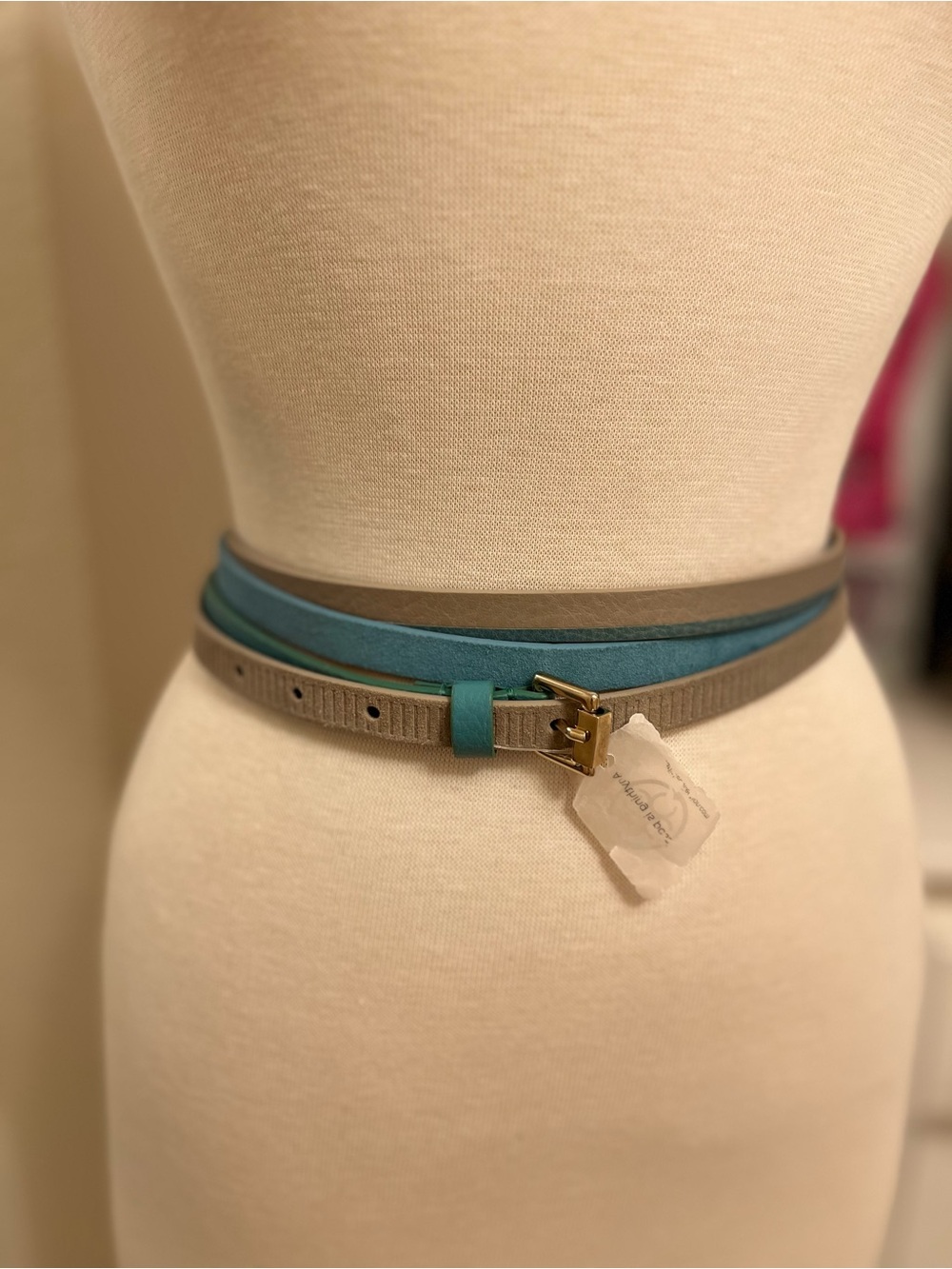 Carlisle Wrap Leather Belt in Teal, Sky Blue, and Gray - Size XXL